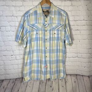 Gramicci Mens Blue White Plaid Button‎ Down Short Sleeve Shirt Size XL